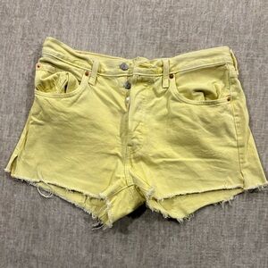 Levi's Yellow 501’s Frayed Denim Shorts